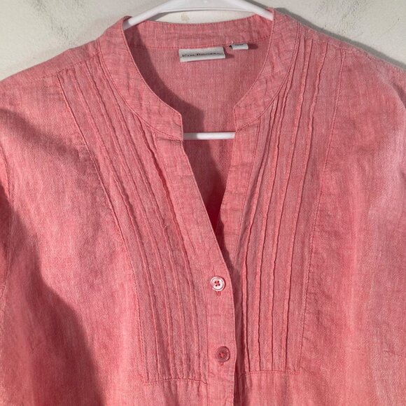 Womens Kim Rogers Linen Blend Button Shirt Pleated Detail Peach M Linen Cotton - Picture 4 of 9